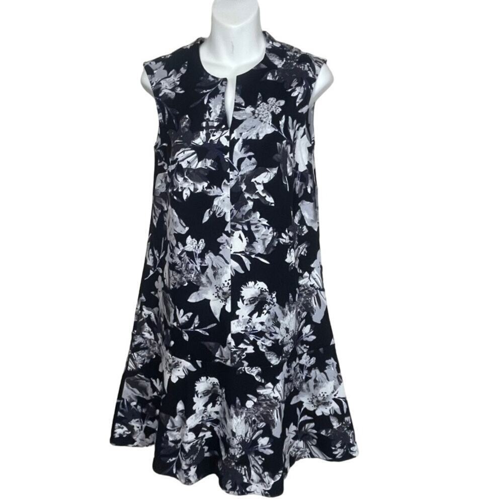 Lord & Taylor Sleeveless Floral Dress Size XS Shift Black Gray Blue